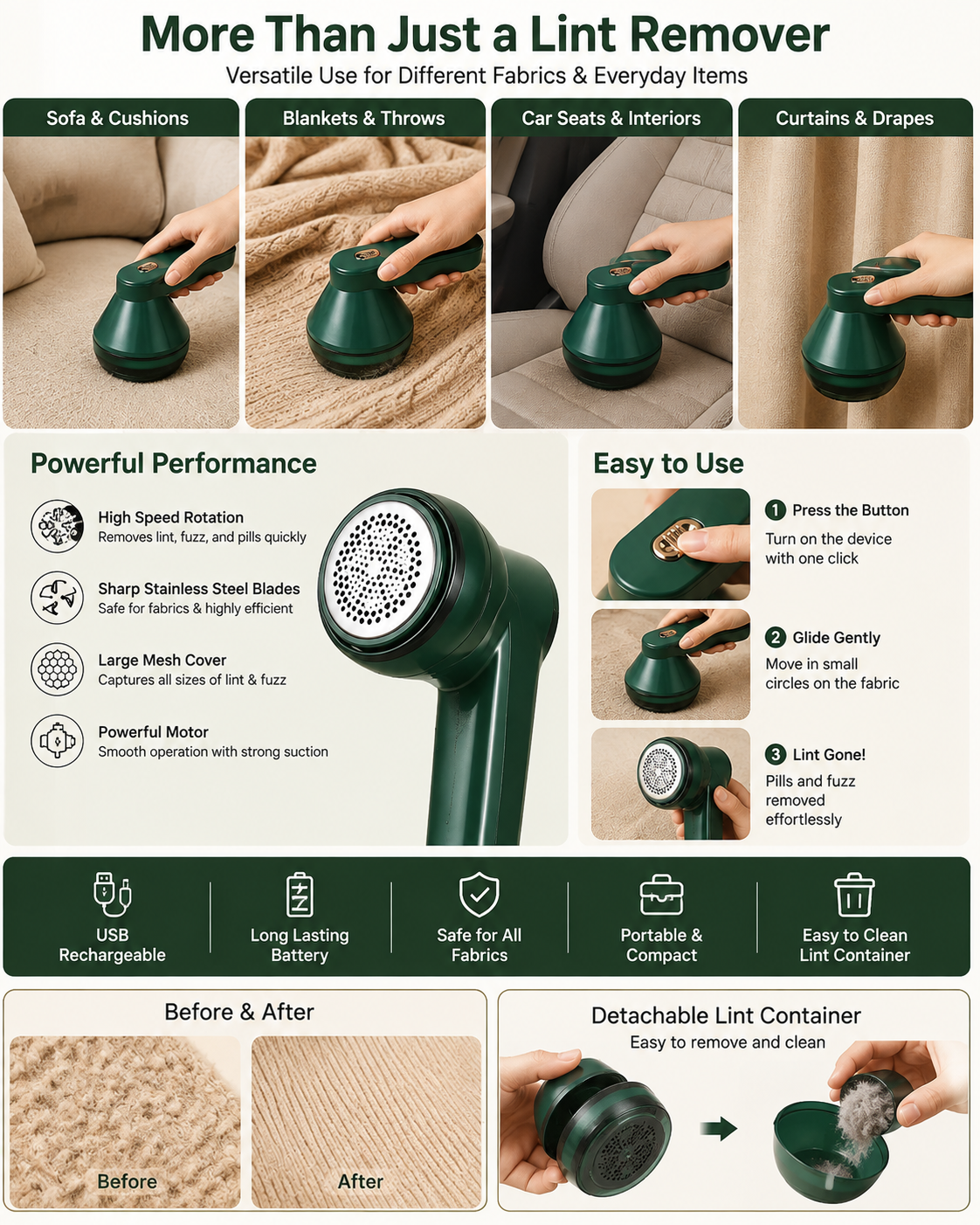 Electric Lint Remover – Rechargeable Fabric Shaver for Clothes & Sweaters