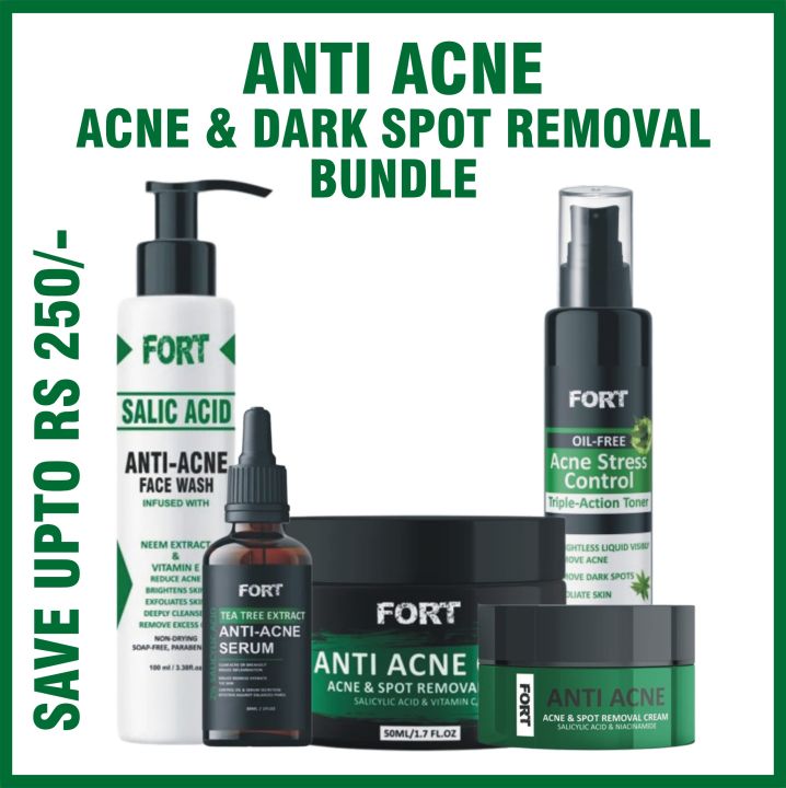FORT Anti Acne Salicylic Acid Bundle Serum, Cream, Gel, Facewash